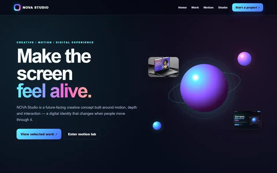 NOVA Studio futuristic creative motion website concept